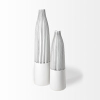 Kira Small White Pinstripe Ceramic Vase | California 89