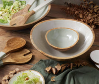 Mango Wood & Taupe Enamel bowl, XL