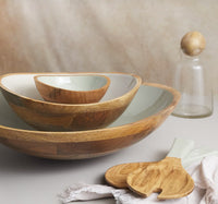 Mango Wood & Taupe Enamel Small Serving Set