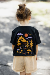 Kid's Bike Truckee Tee in Vintage Black, mountain trail back print