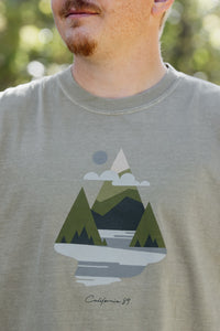 Unisex Long Sleeve Mountains & Water in Khaki, graphic