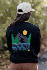 Unisex Long Sleeve Sierra Horizon in Black, back print
