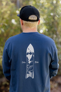 Unisex Long Sleeve Snowboard in Midnight, back print