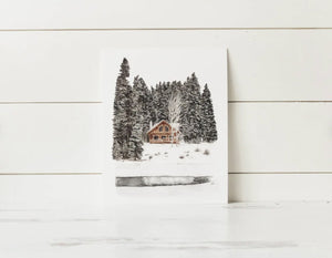 11 x 14 Snowy Cabin Print