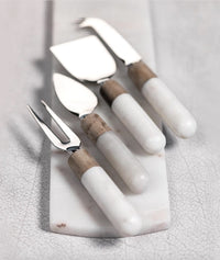 Marble and Wood Cheese Tool Set of 4
