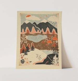 Mid Century 11" x 14" Prints Cascade Lakes Wall Art