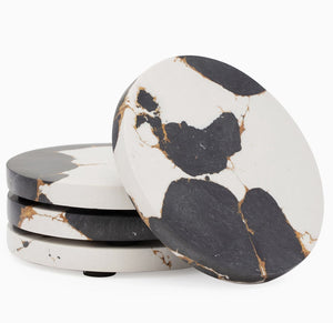 Black, Gold & White Resin Coasters - set of 4