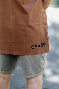 Men's Short Sleeve T-Shirt 89 Shield in Cocoa, hem detail