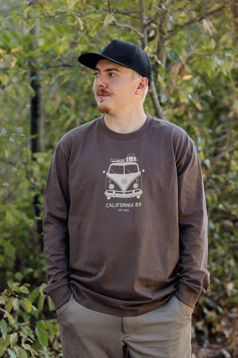 Men's VW Bus Long Sleeve Tee in Walnut