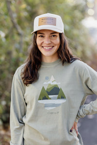 Unisex Long Sleeve Mountains & Water in Khaki