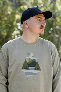 Unisex Long Sleeve Mountains & Water in Khaki
