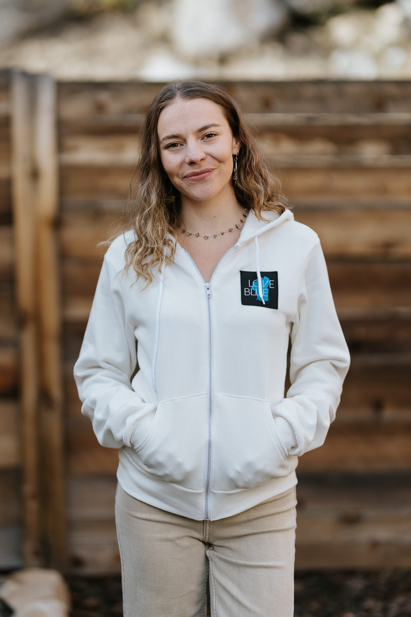 Unisex Midweight Zip Hoodie, Love Blue Lake | California 89