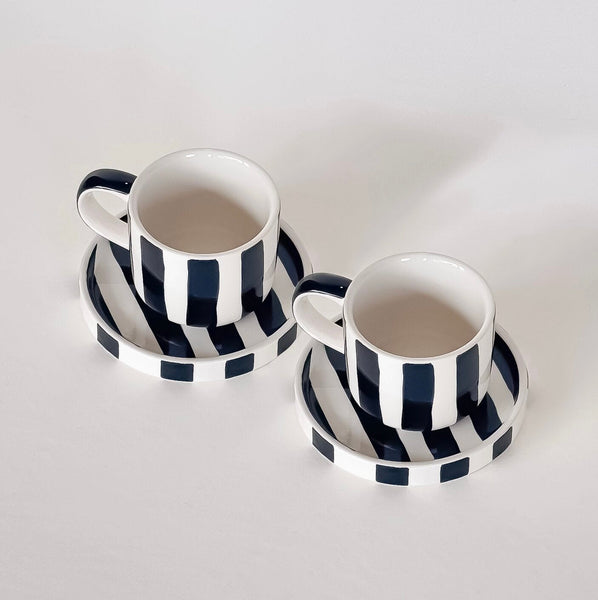 Espresso Stripes Cup & Saucer Set of 2 | California 89